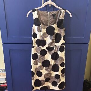 Ann Taylor Petite Black, White, and Gray Dot Midi Dress